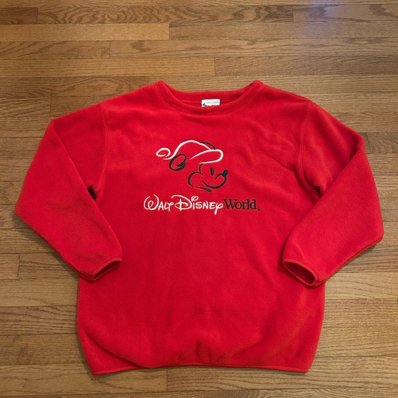 Vintage Walt Disney World Red Holiday Mickey Mouse Fleece Medium - Picture 1 of 3